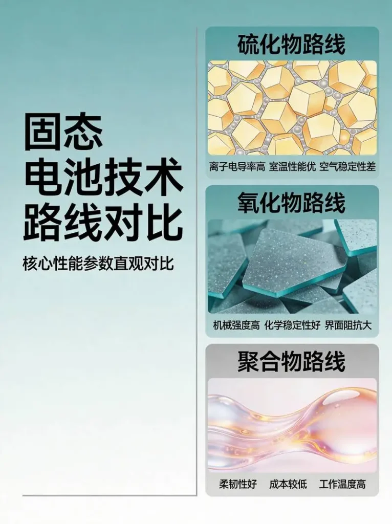 固态电池技术路线对比示意图