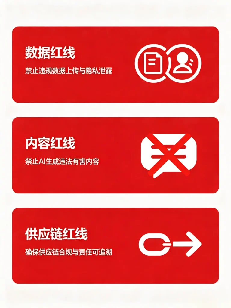 一张解释企业 AI 合规 “三大红线” 的插图