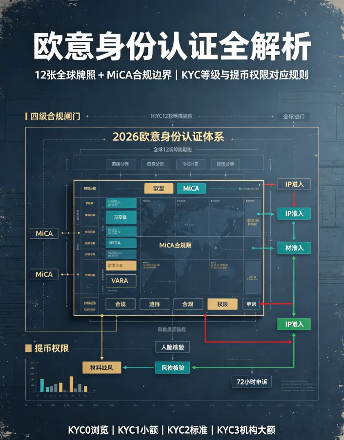 身份认证全解析：12张全球牌照+MiCA合规边界，KYC等级与提币权限对应规则一文理清